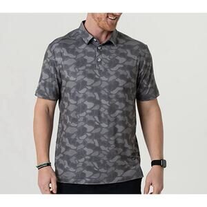Burlebo Performance Polo Shirt Mens Size L Gray Stone Camo Camouflage Stretch